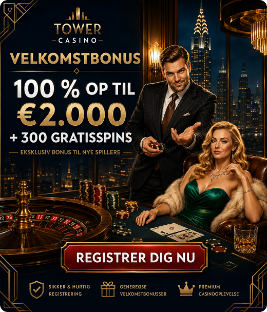 Tower Casino registrering med velkomstbonus på op til €2.000 og 300 gratisspins